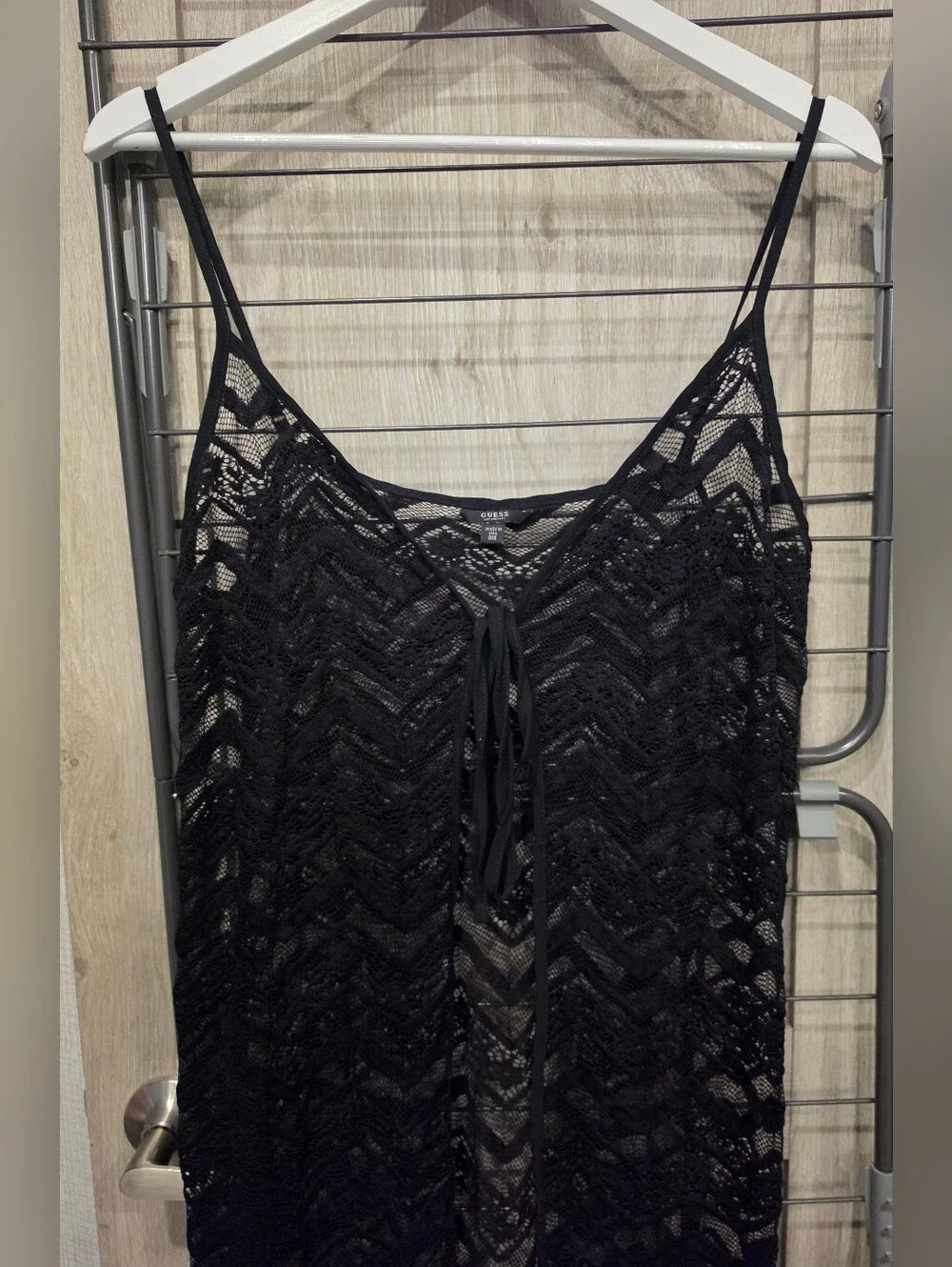 Guess Black Lace Maxi Swimsuit Coverup One Size Robe Open Front
